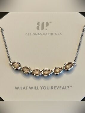 bp Silver Teardrop Necklace with Champagne Crystals NWT